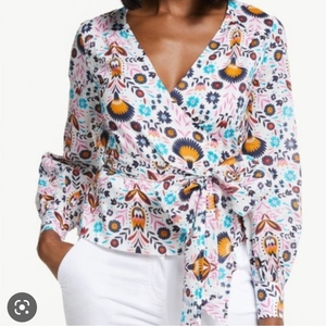 Boden Rosamund Floral‎ Wrap Cotton Blouse EUC SZ
